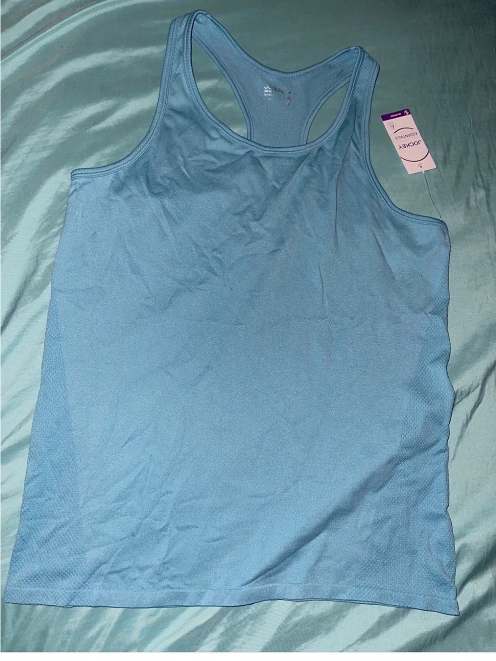 Jockey Essentials Women’s Sz M Seamless Textured Tank Top Aqua Blue Jersey